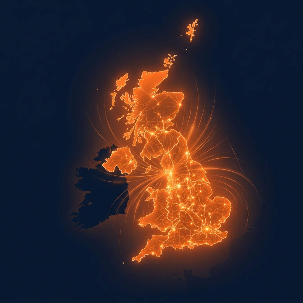 Map showing nationwide UK coverage for residential fire sprinkler installations